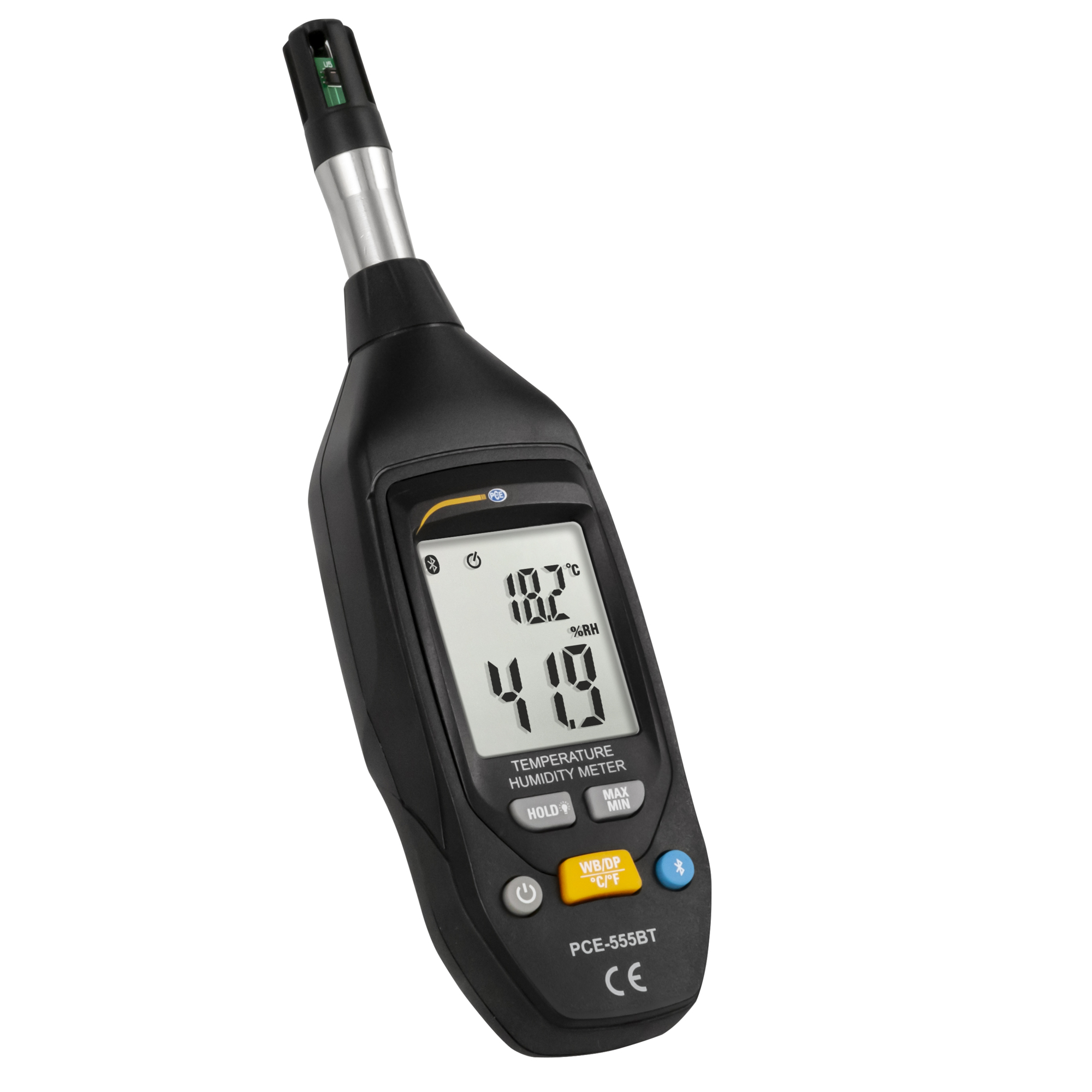 PCE Thermo-Hygrometer — Measures Humidity, Ambient, Wet Bulb, Dew Point, 60°C/140°F, Model# PCE-555BT